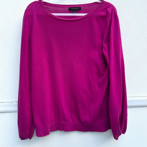 Banana Republic Sweater Silk Cashmere Women L Magenta Crewneck Long Sleeve - Picture 2 of 9